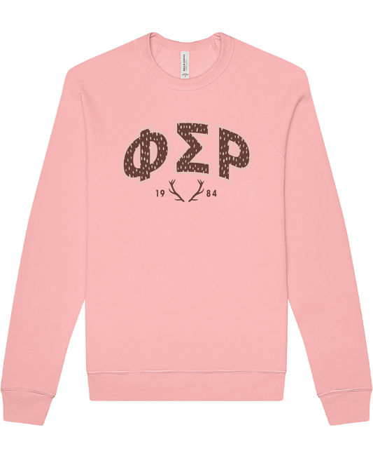 Phi Sigma Rho Fawn Print Varsity Crewneck