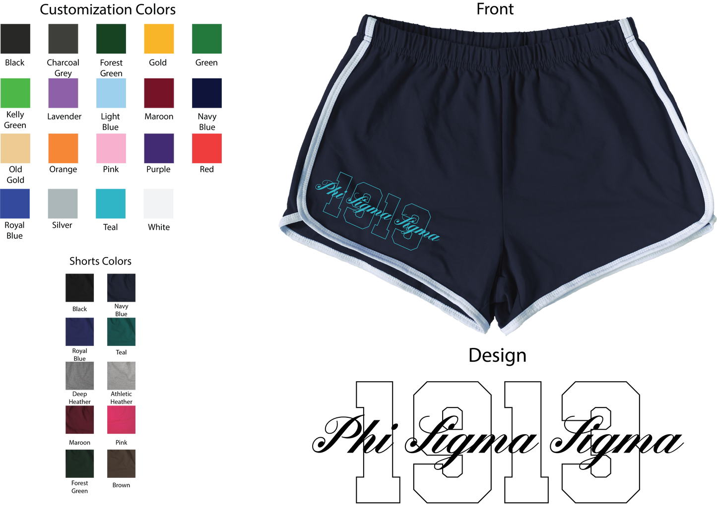 Phi Sigma Sigma Year and Name Women's Shorts
