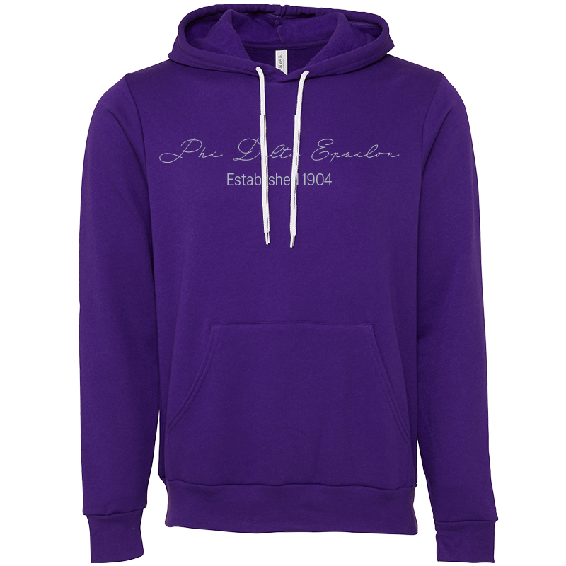 Phi Delta Epsilon Embroidered Scripted Name Hooded Sweatshirts