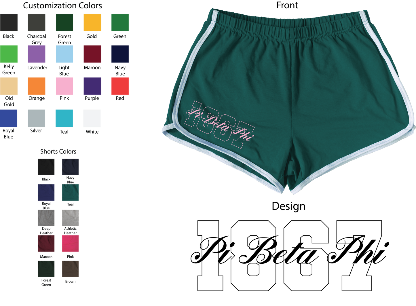 Pi Beta Phi Year and Name Women's Shorts