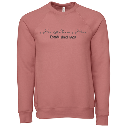 Pi Alpha Phi Embroidered Scripted Name Crewneck Sweatshirts
