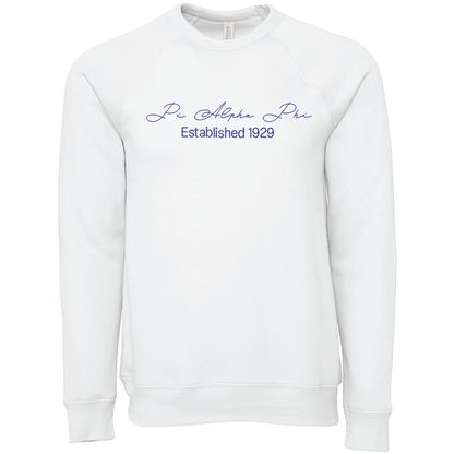 Pi Alpha Phi Embroidered Scripted Name Crewneck Sweatshirts
