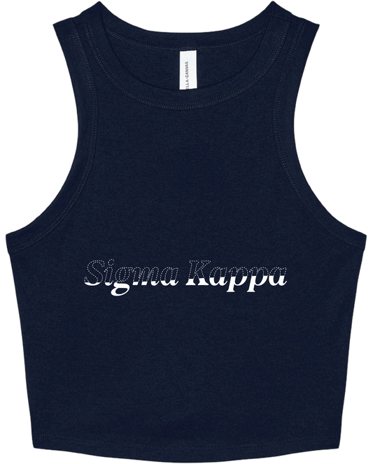 Sigma Kappa Stitched Outline Cropped Tanks