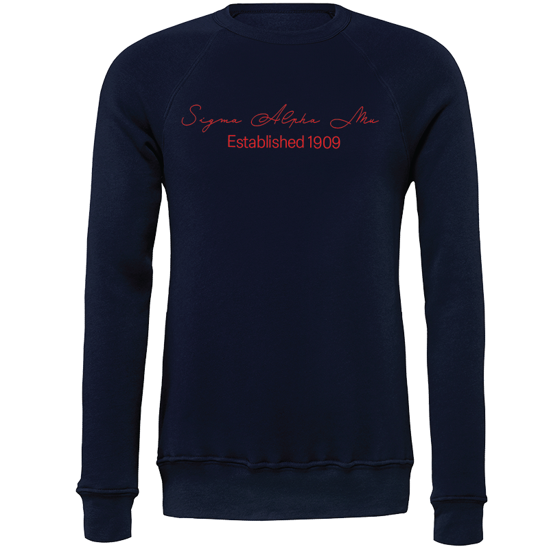 Sigma Alpha Mu Embroidered Scripted Name Crewneck Sweatshirts