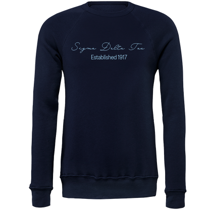 Sigma Delta Tau Embroidered Scripted Name Crewneck Sweatshirts