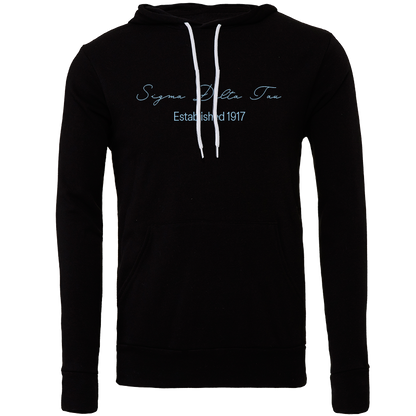 Sigma Delta Tau Embroidered Scripted Name Hooded Sweatshirts