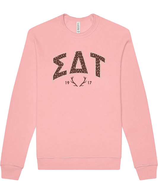 Sigma Delta Tau Fawn Print Varsity Crewneck