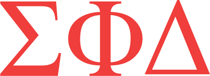 Red symbols of Sigma Phi Delta on a white background