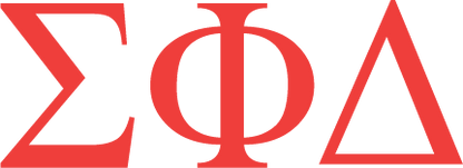 Red symbols of Sigma Phi Delta on a white background
