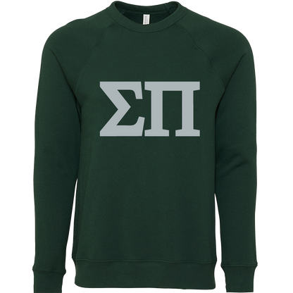 Green sweatshirt with white Greek letters on a white background