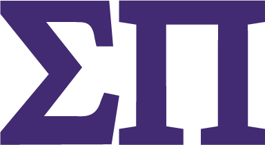 Purple and white logo with Greek letter symbols