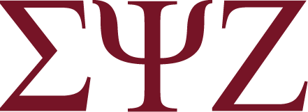 Sigma Psi Zeta Greek letter logo in red and white