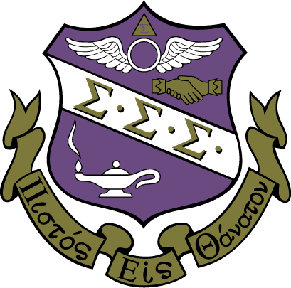 Coat of arms with purple background and green and white elements