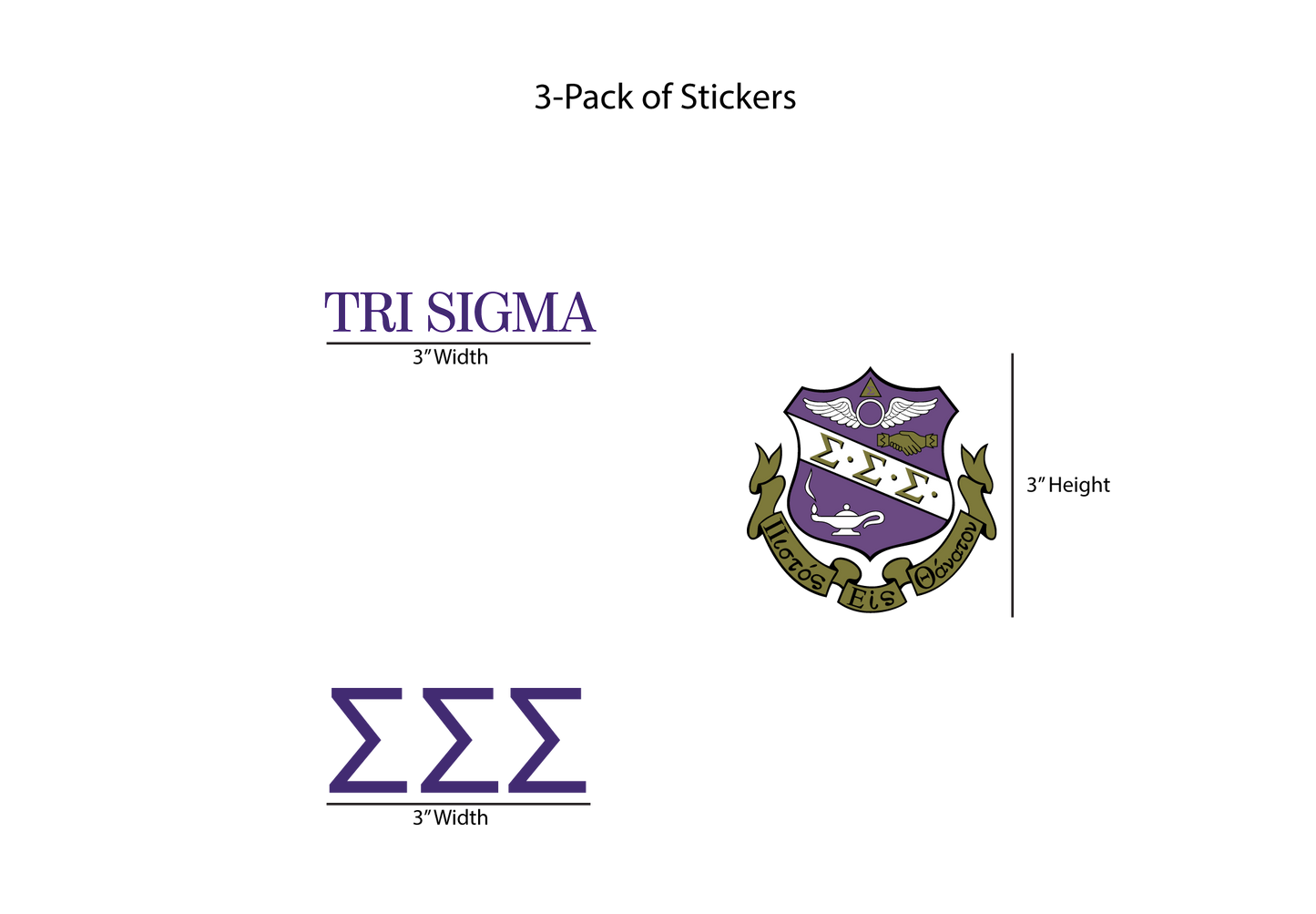 Packaging for a set of stickers with 'TRI SIGMA' and symbols on a white background