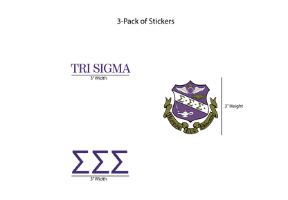 Packaging for a set of stickers with 'TRI SIGMA' and symbols on a white background