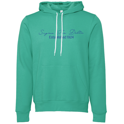 Sigma Tau Delta Embroidered Scripted Name Hooded Sweatshirts