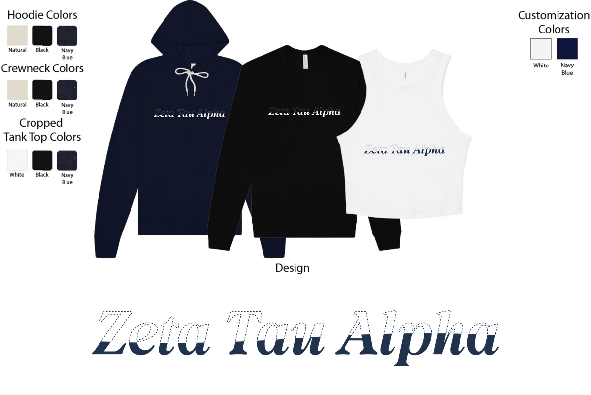 Zeta Tau Alpha Stitched Outline Hoodies