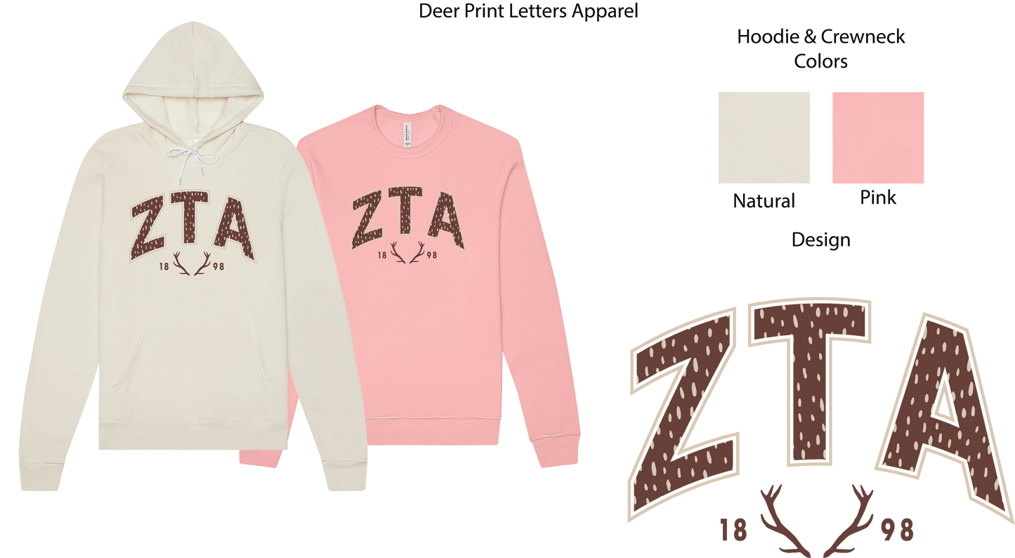 Zeta Tau Alpha Fawn Print Varsity Hoodie