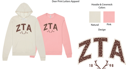 Zeta Tau Alpha Fawn Print Varsity Hoodie