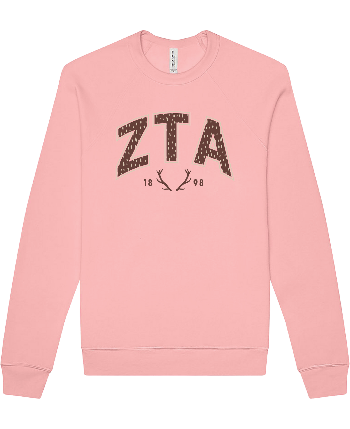 Zeta Tau Alpha Fawn Print Varsity Crewneck