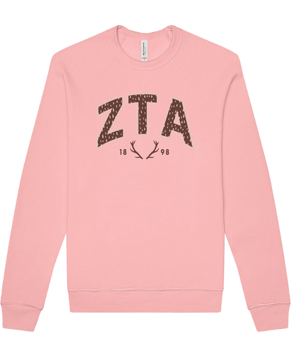 Zeta Tau Alpha Fawn Print Varsity Crewneck