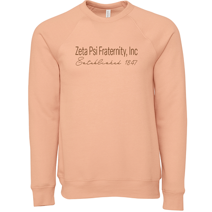 Zeta Psi Fraternity, Inc. Embroidered Printed Name Crewneck Sweatshirts