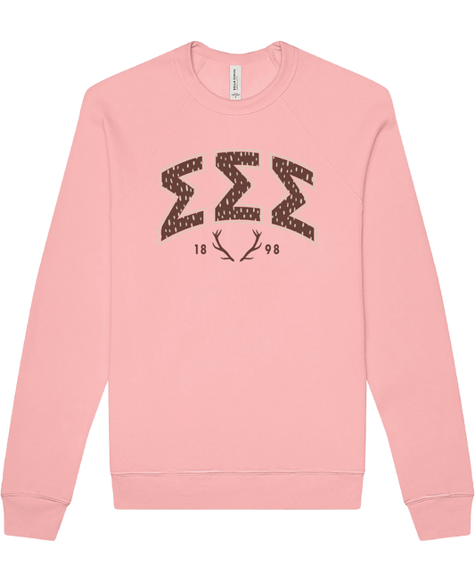 Sigma Sigma Sigma Fawn Print Varsity Crewneck