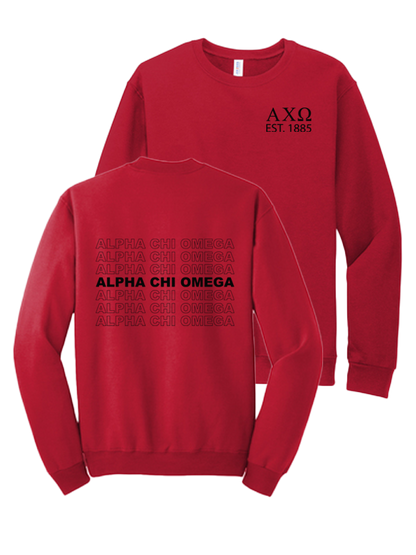 Alpha Chi Omega Repeating Name Crewneck Sweatshirts