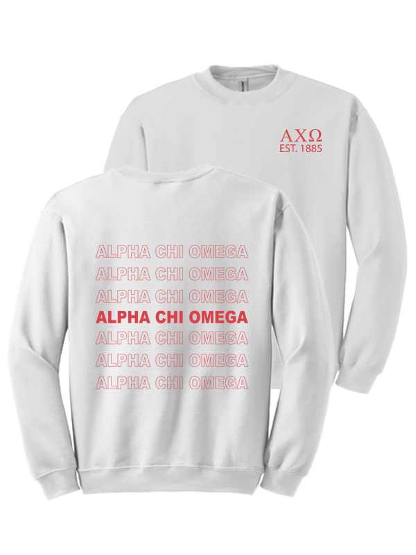 Alpha Chi Omega Repeating Name Crewneck Sweatshirts