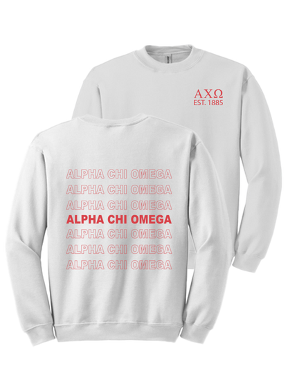 Alpha Chi Omega Repeating Name Crewneck Sweatshirts