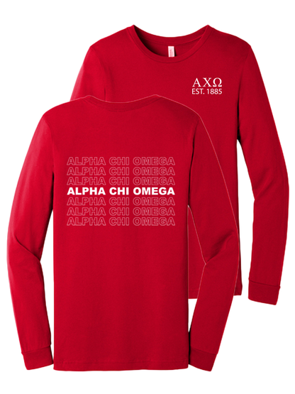 Alpha Chi Omega Repeating Name Long Sleeve T-Shirts