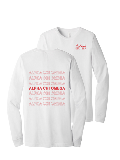 Alpha Chi Omega Repeating Name Long Sleeve T-Shirts