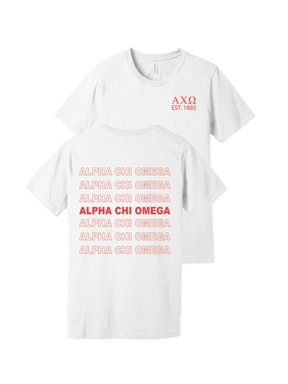 Alpha Chi Omega Repeating Name Short Sleeve T-Shirts