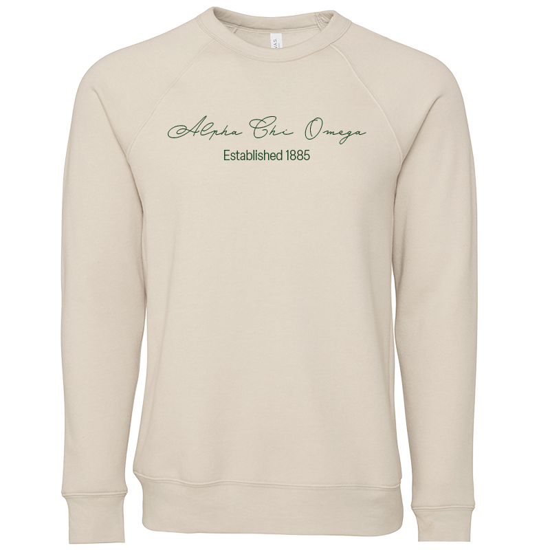 Alpha Chi Omega Embroidered Scripted Name Crewneck Sweatshirts