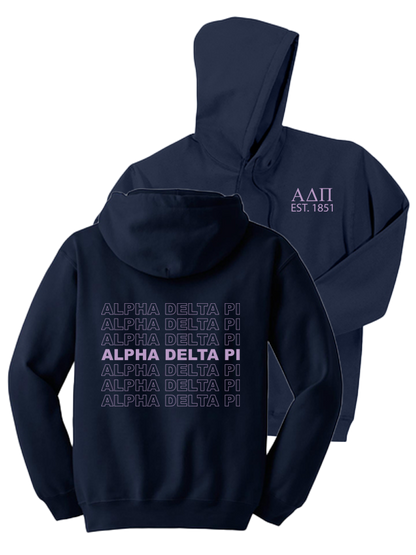 Alpha Delta Pi Repeating Name Hooded Sweatshirts