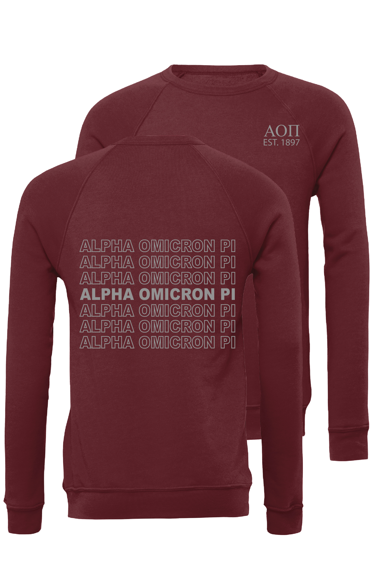 Alpha Omicron Pi Repeating Name Crewneck Sweatshirts