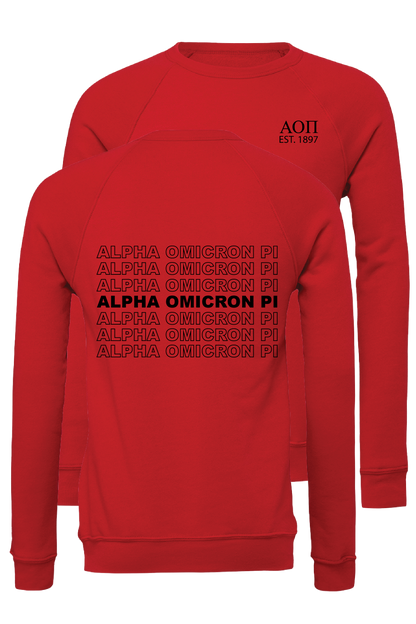 Alpha Omicron Pi Repeating Name Crewneck Sweatshirts