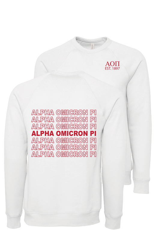 Alpha Omicron Pi Repeating Name Crewneck Sweatshirts