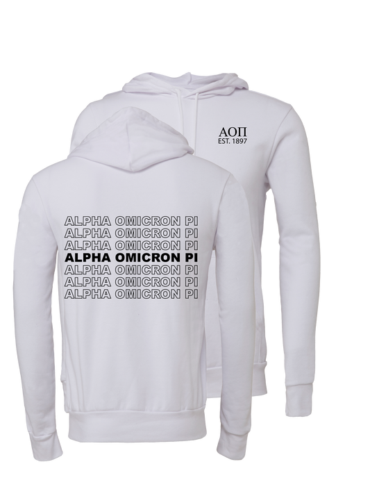 Alpha Omicron Pi Repeating Name Hooded Sweatshirts