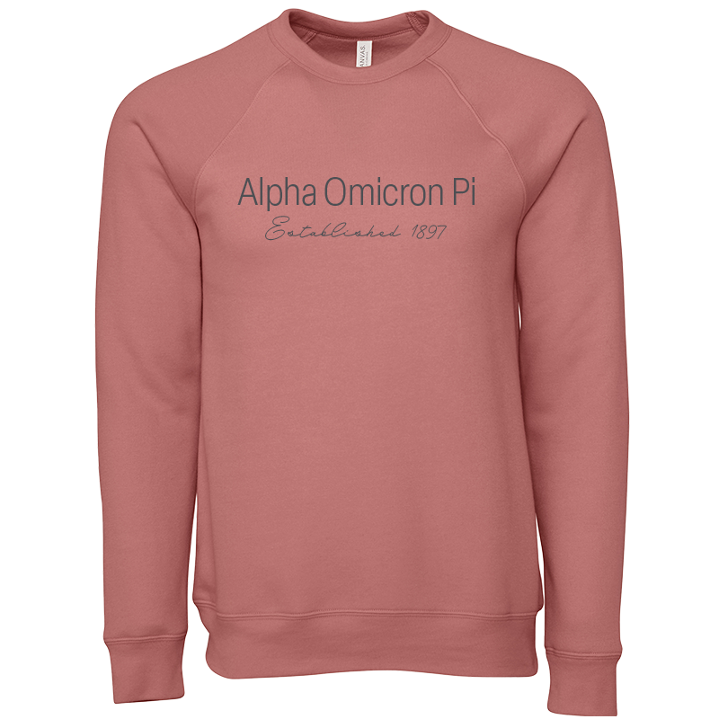 Alpha Omicron Pi Embroidered Printed Name Crewneck Sweatshirts