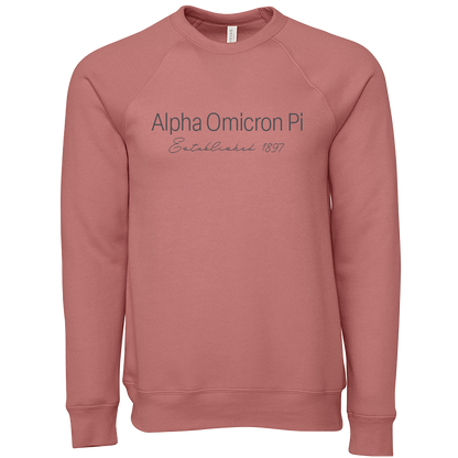 Alpha Omicron Pi Embroidered Printed Name Crewneck Sweatshirts