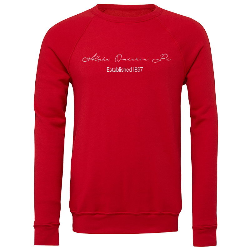 Alpha Omicron Pi Embroidered Scripted Name Crewneck Sweatshirts