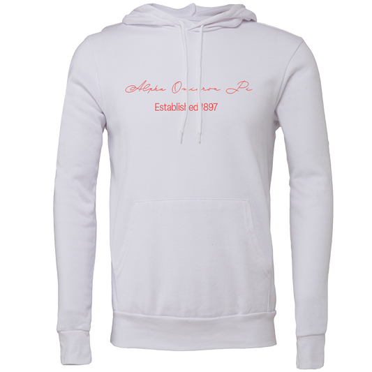 Alpha Omicron Pi Embroidered Scripted Name Hooded Sweatshirts