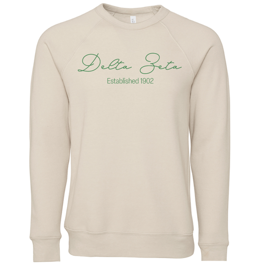 Delta Zeta Embroidered Scripted Name Crewneck Sweatshirts
